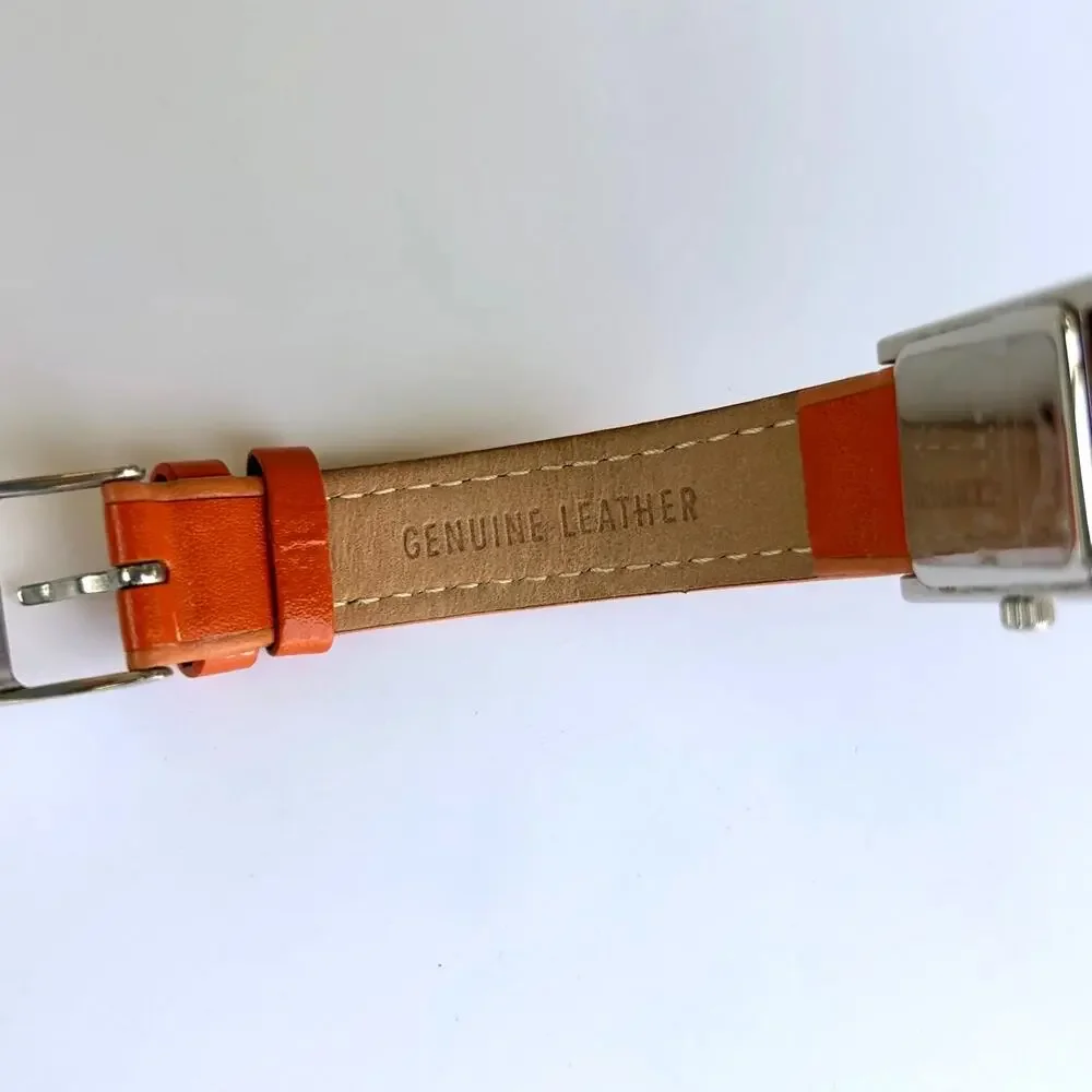 Skagen Denmark Square Watch Mother of Pearl Orange Leather Strap 2000s Vintage - Picture 11 of 14